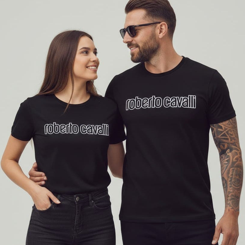 Луксозни памучни тениски Roberto Cavalli в черен цвят