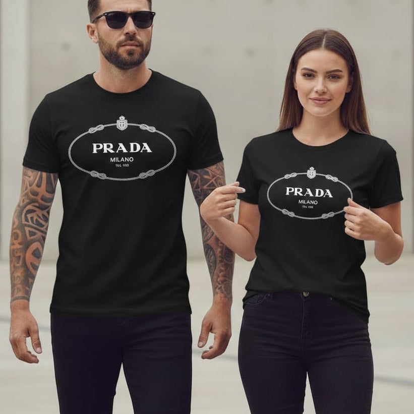 Двойка с черни тениски Prada Milano в минималистичен стил