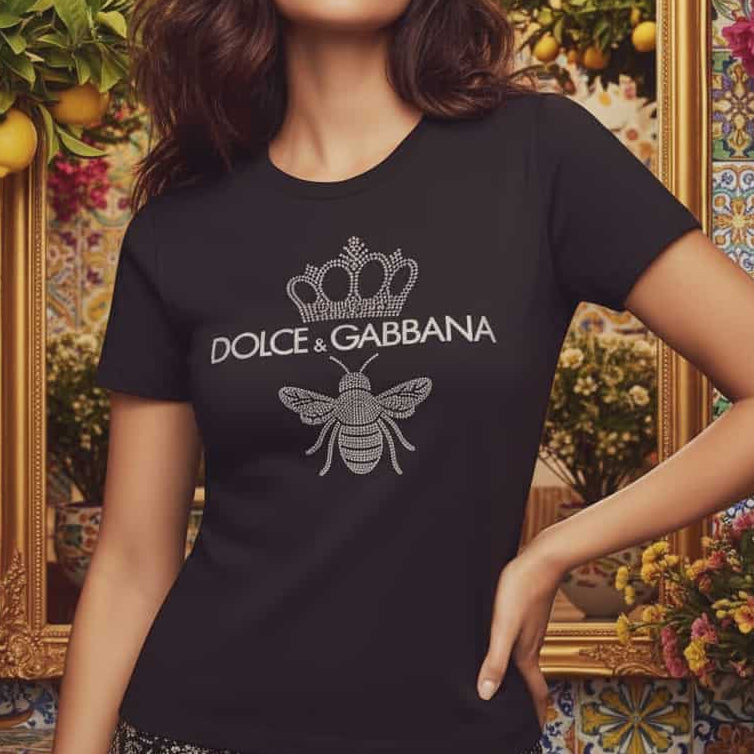 Тениска със сребърен принт DG08 - FashionVibe