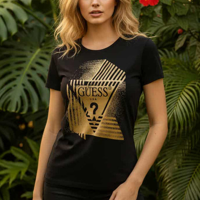 Тениска със златен принт GS2056 - FashionVibe