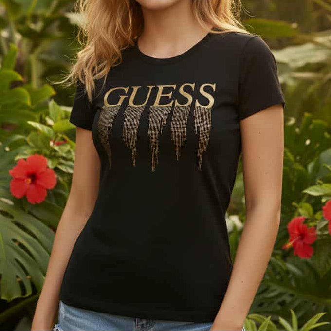 Тениска със златен принт GS2066 - FashionVibe