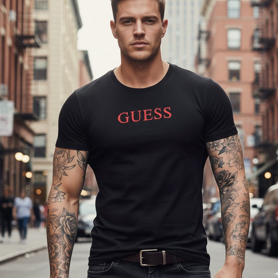 Мъжка тениска с червен велур 101 - FashionVibe