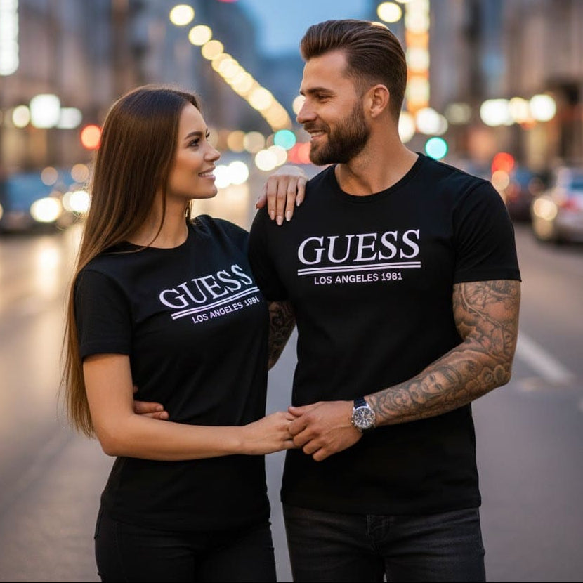 Тениски за двойки със сребърен принт 28