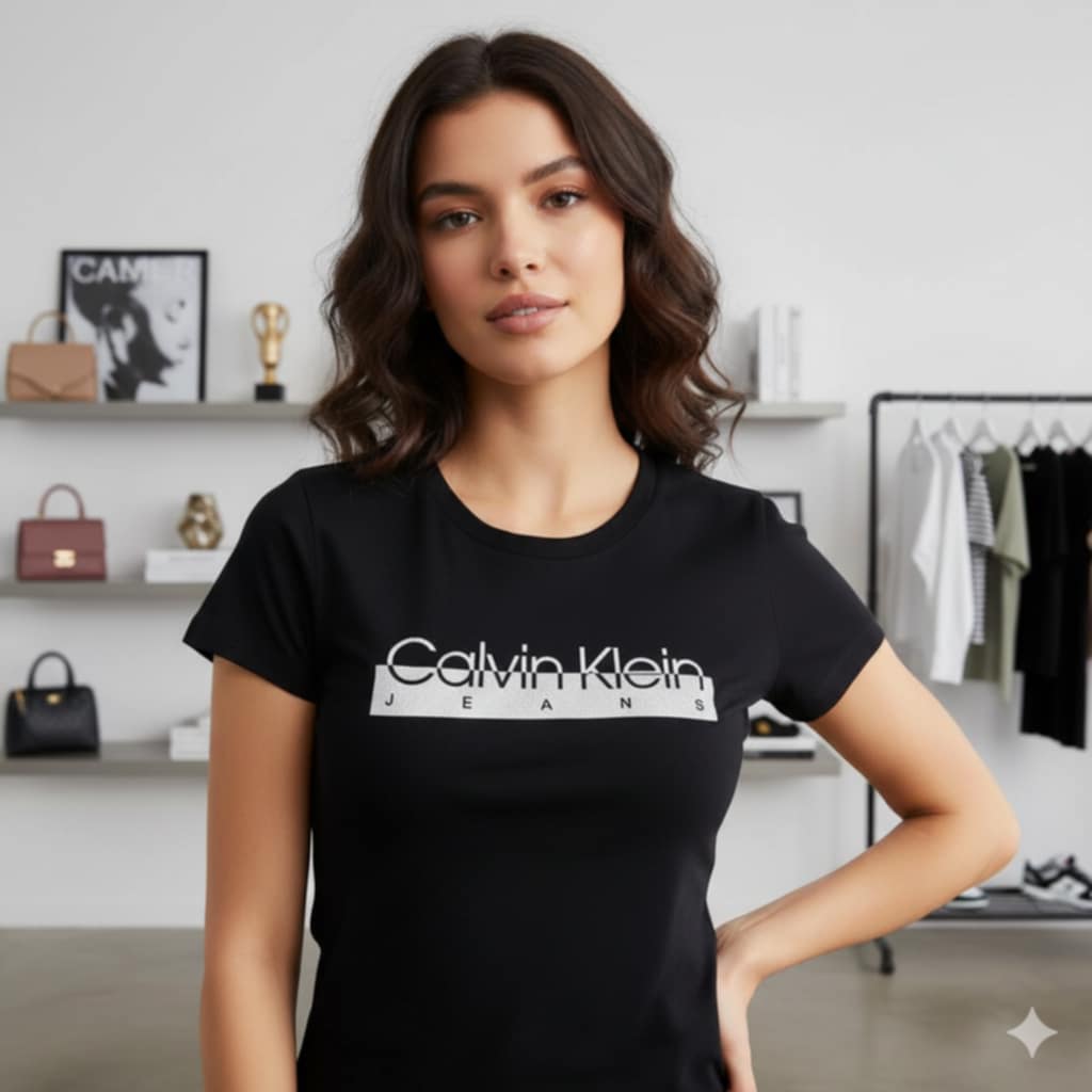 Тениска с велурен принт CK4004 - FashionVibe