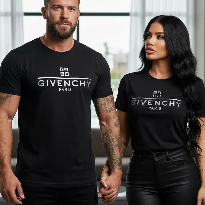 Тениски за двойки със сребърен принт 48 - FashionVibe