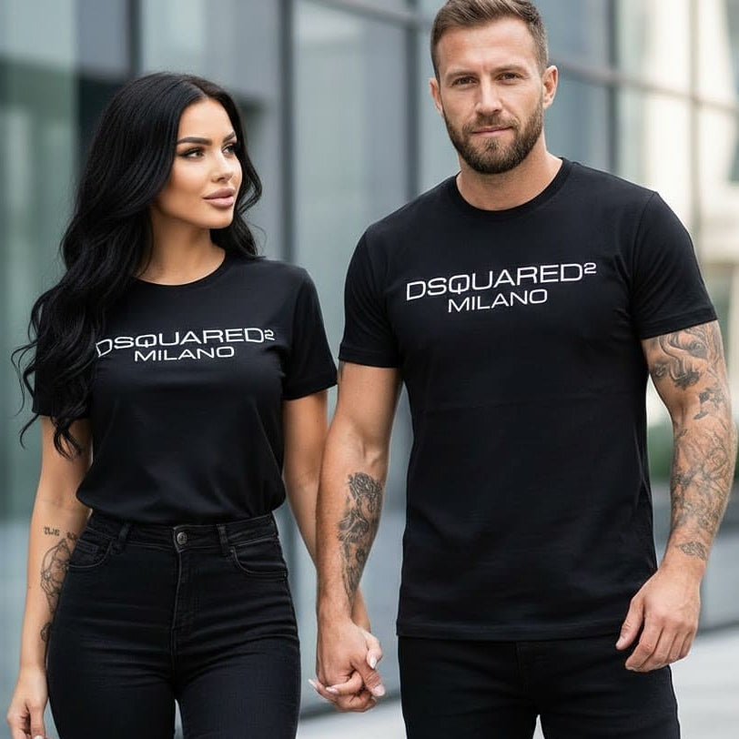 Тениски за двойки с бял велурен принт 50 - FashionVibe