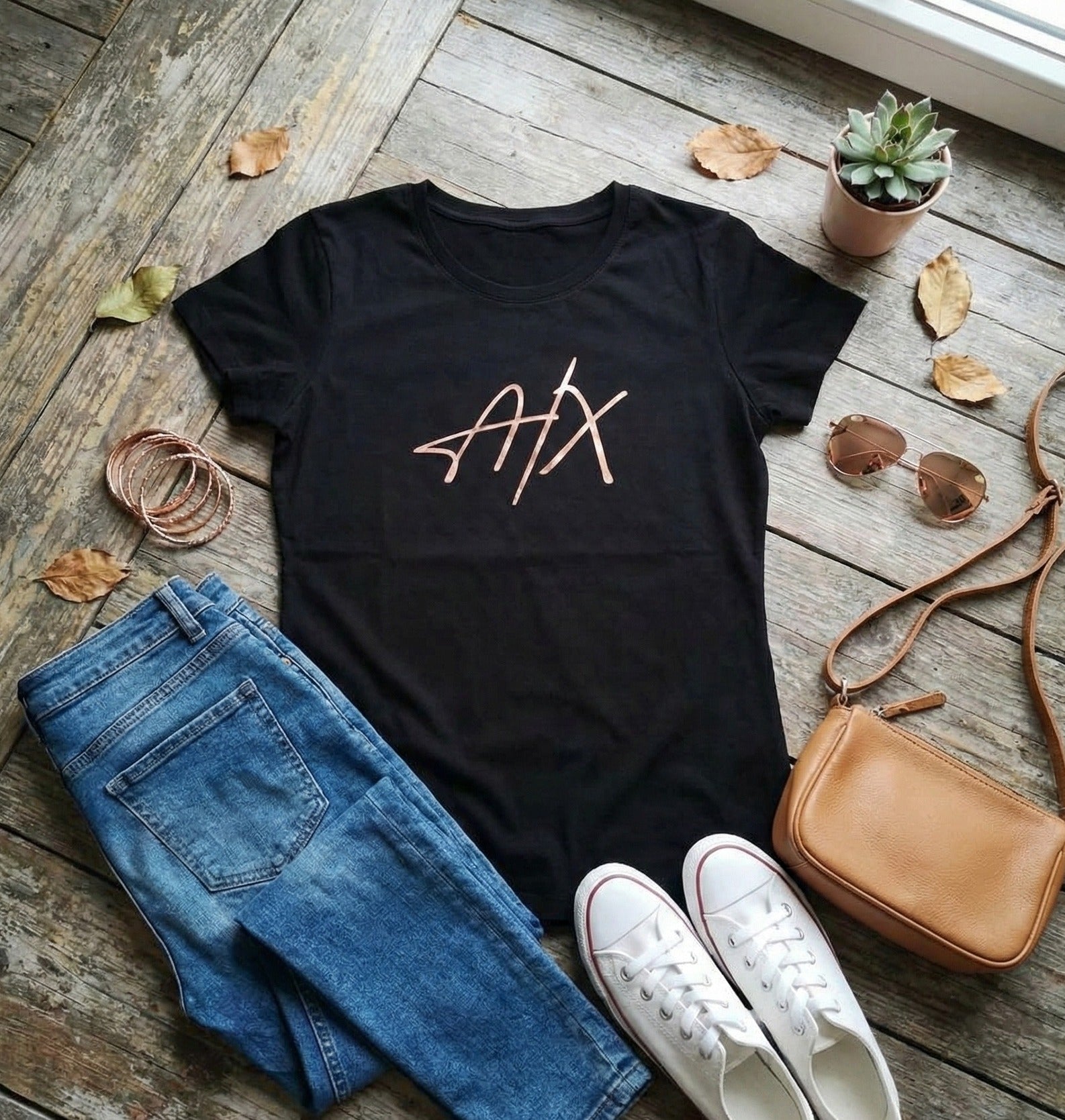 Тениска с розово златен принт AR51