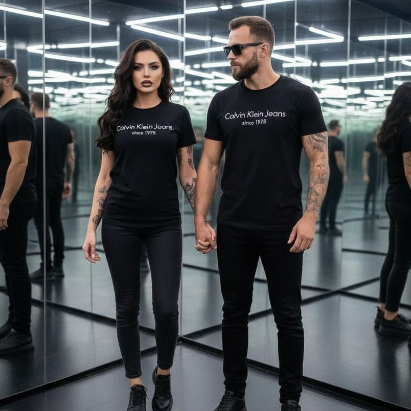 Тениски за двойки с велурен бял принт 58 - FashionVibe