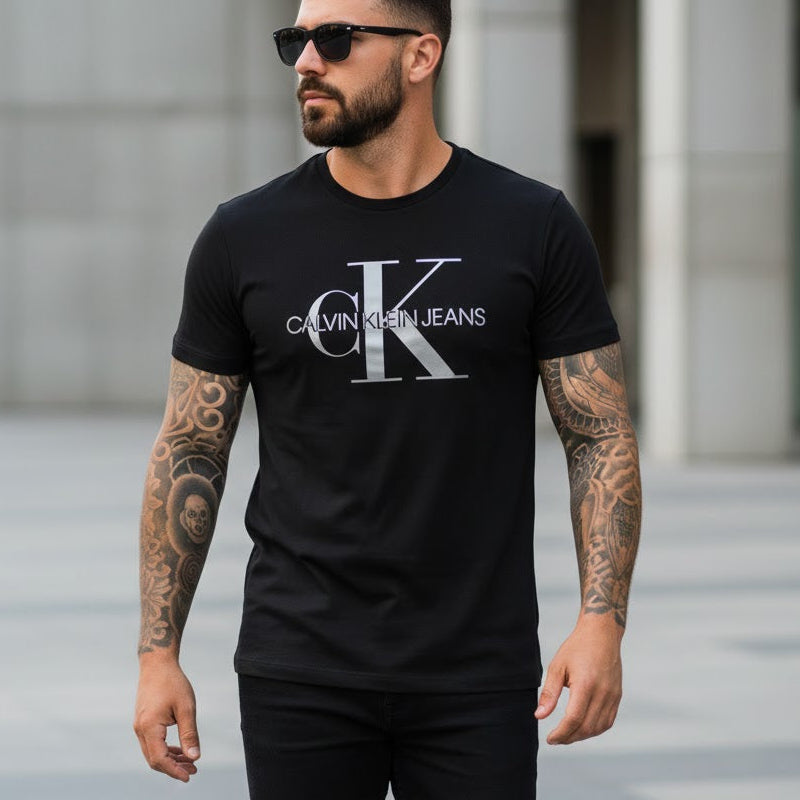 Мъжка тениска със сребърен принт 19а - FashionVibe