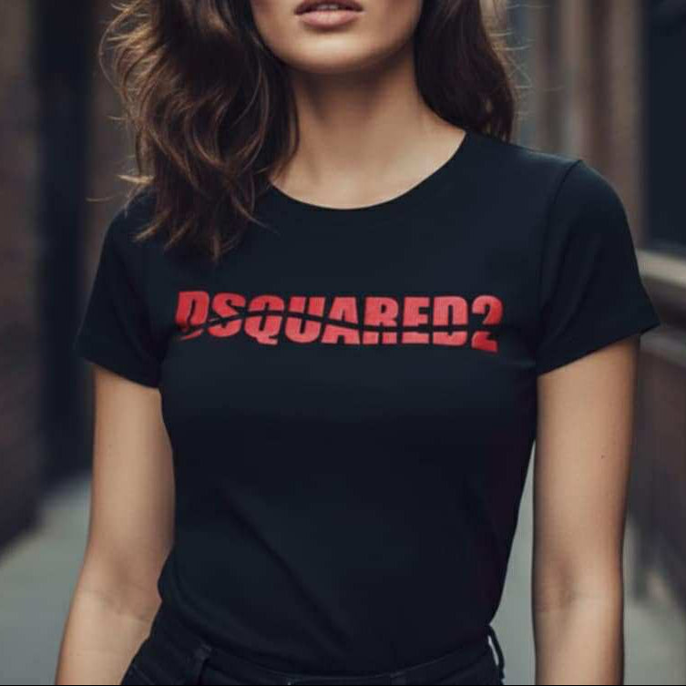 Тениска с велурен принт DSQ32