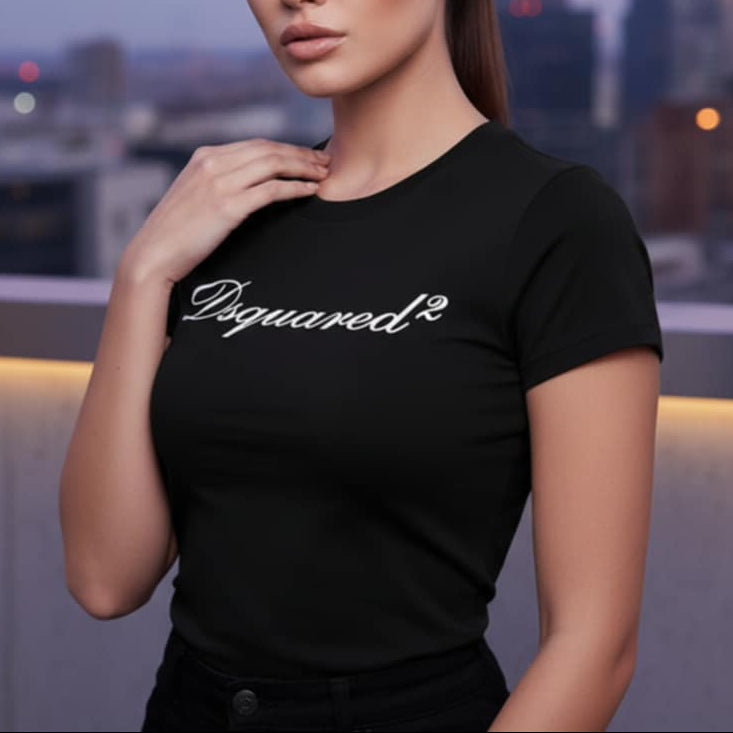 Тениска с велурен принт DSQ37