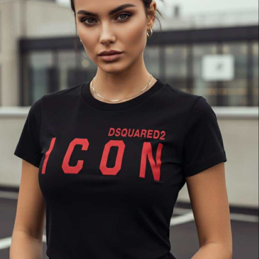 Тениска с велурен принт DSQ41