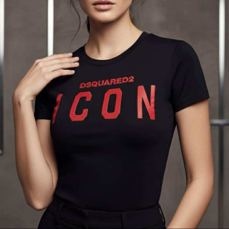 Тениска с велурен принт DSQ44