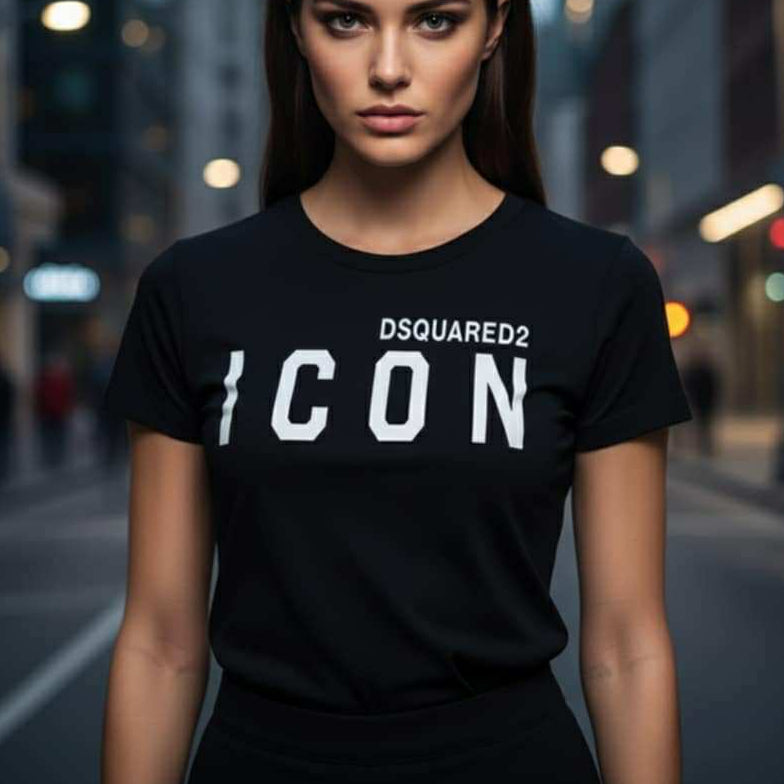 Тениска с велурен принт DSQ47