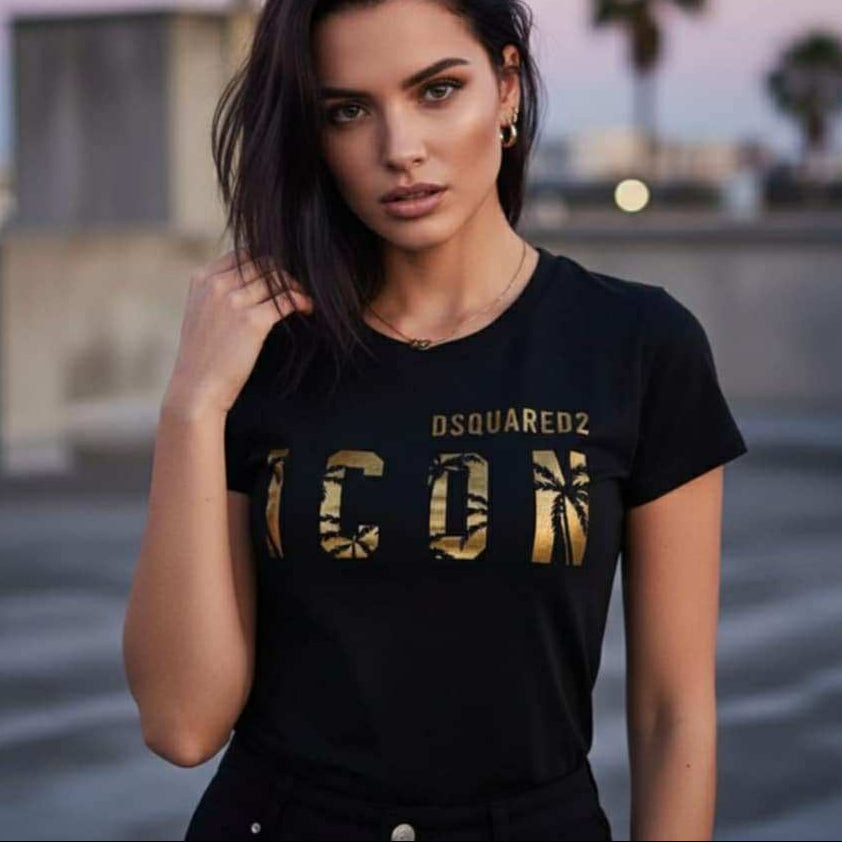 Тениска със златен принт DSQ57