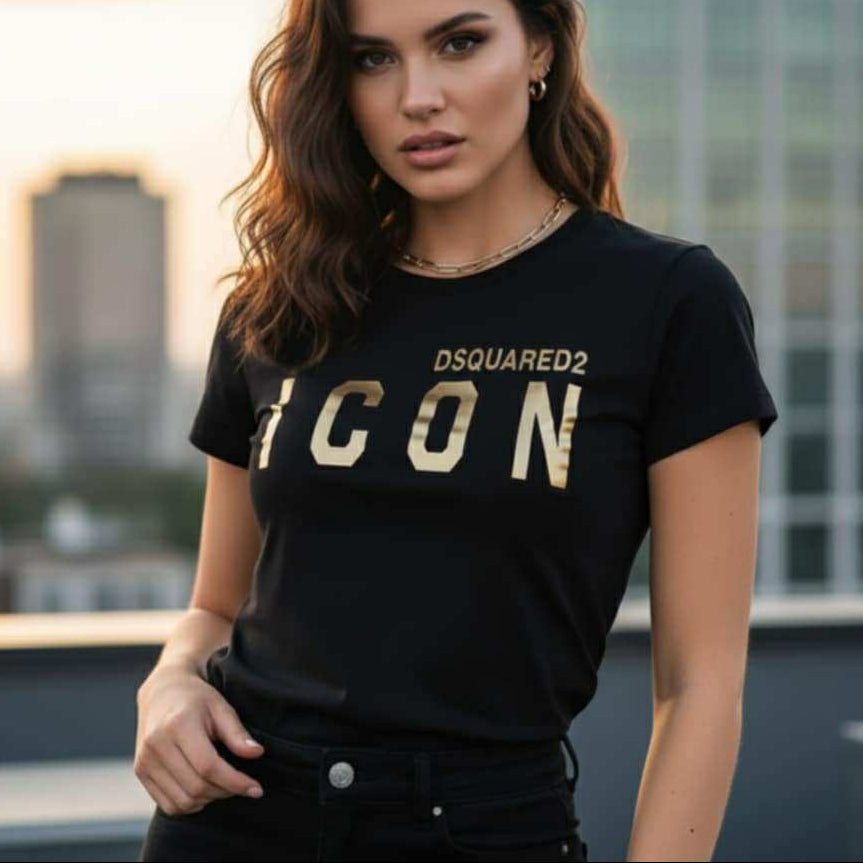 Тениска със златен принт DSQ74