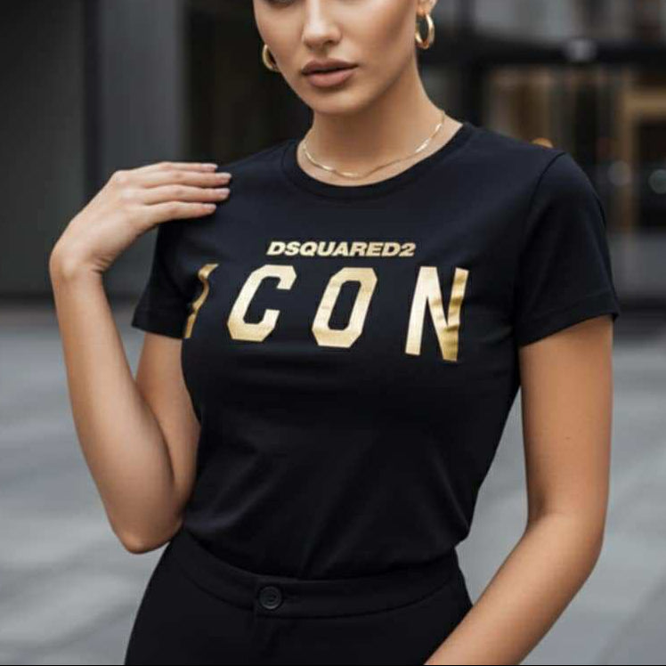 Тениска със златен принт DSQ81