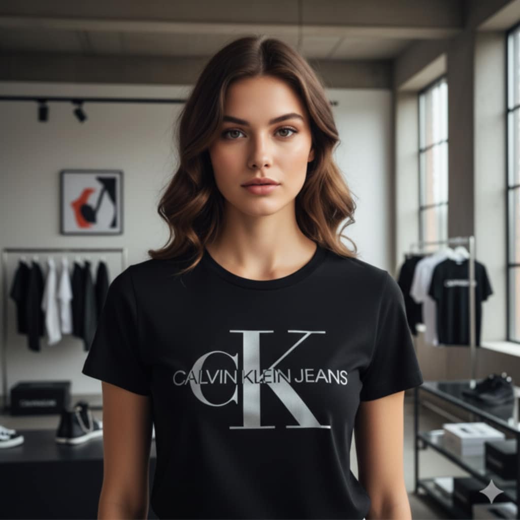 Тениска със сребърен принт CK4020 - FashionVibe