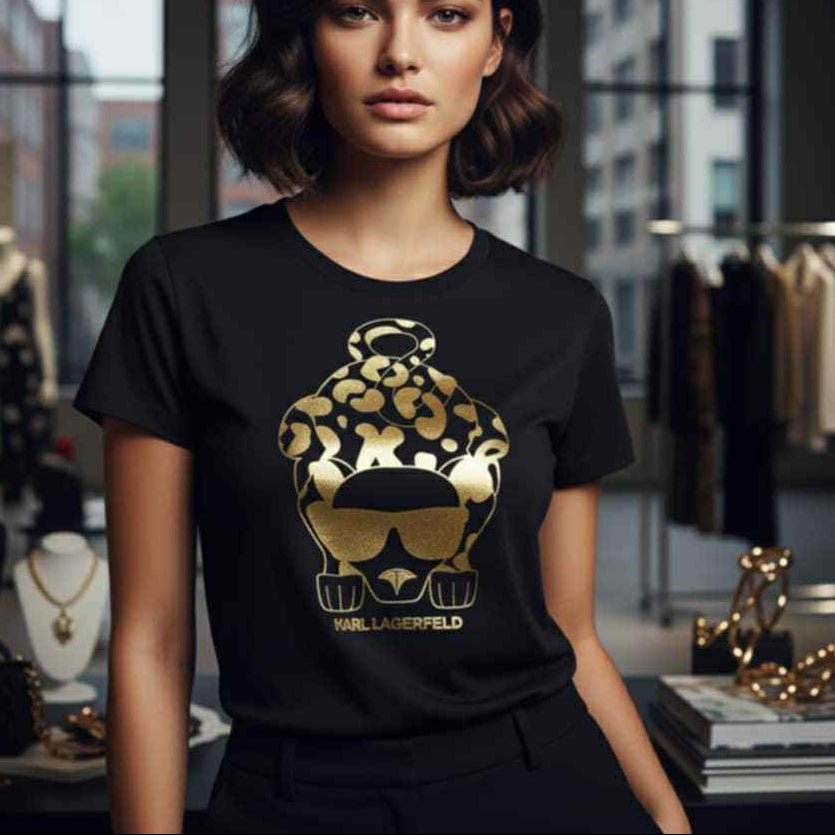 Тениска със златен принт KL05 - FashionVibe