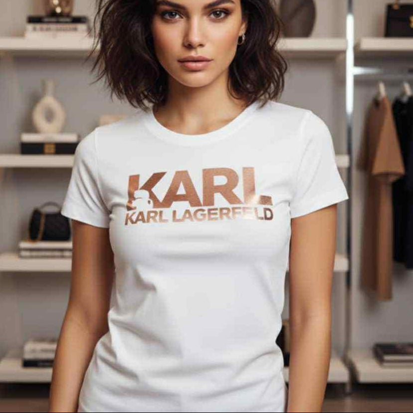 Тениска с розово златен принт KL14 - FashionVibe