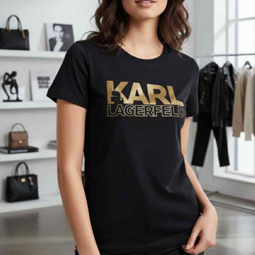 Тениска със златен принт KL16 - FashionVibe