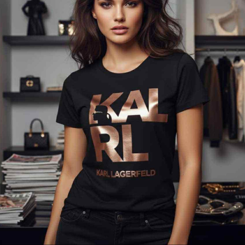 Тениска с розово злато принт KL23 - FashionVibe