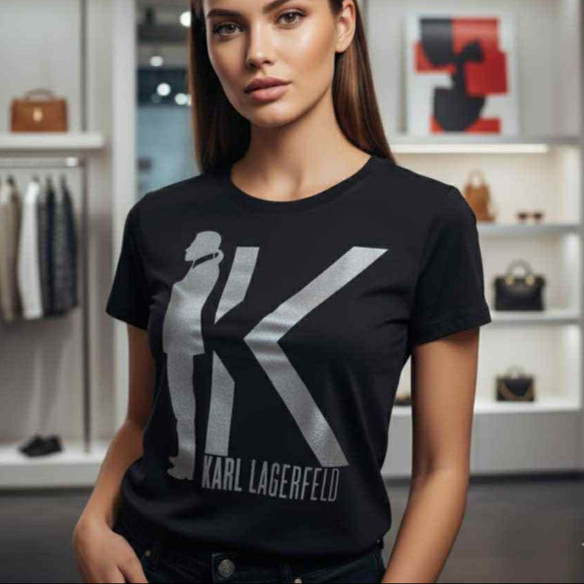 Тениска със сребърен принт KL41