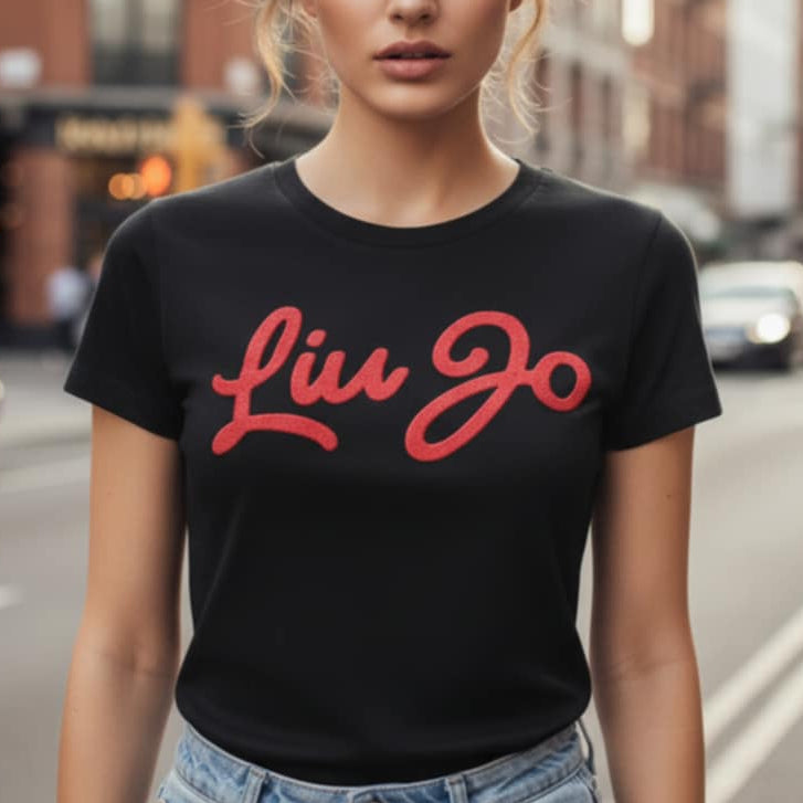 Тениска с червен велурен принт LJ3001 - FashionVibe