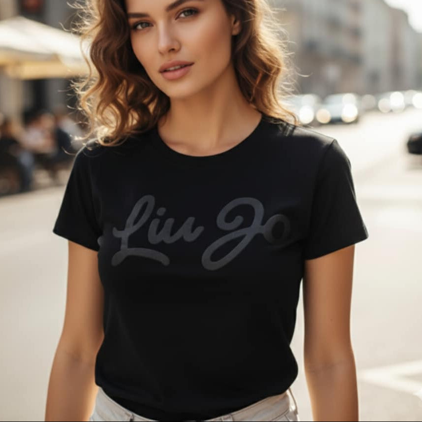 Тениска с черен велурен принт LJ3004 - FashionVibe