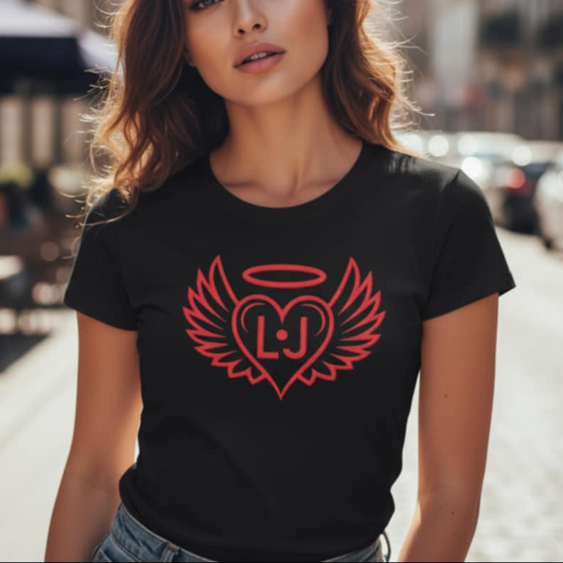 Тениска с червен велурен принт LJ3027 - FashionVibe