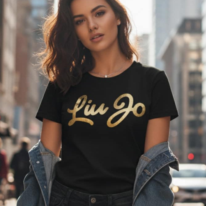 Тениска със златен принт LJ3034 - FashionVibe