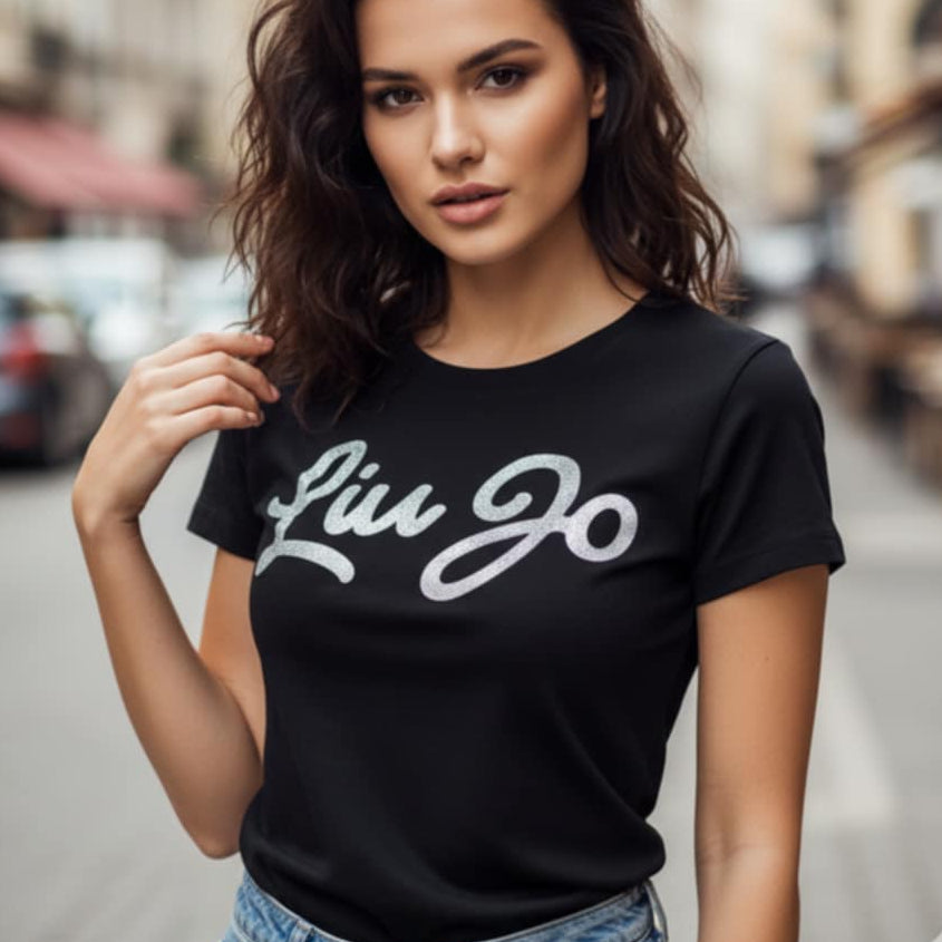 Тениска със сребърен принт LJ3036 - FashionVibe