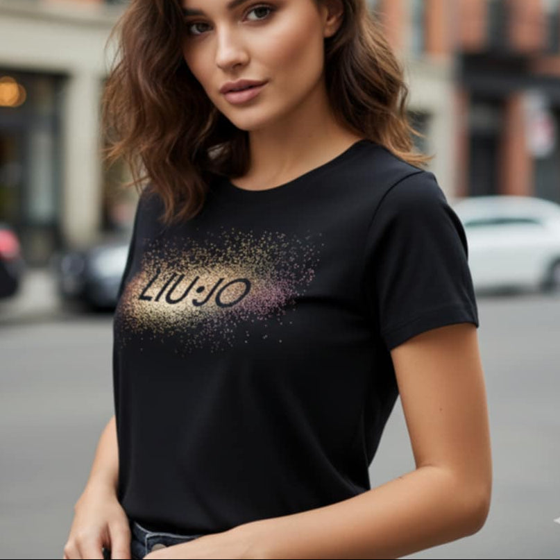 Тениска със златен принт LJ3040 - FashionVibe