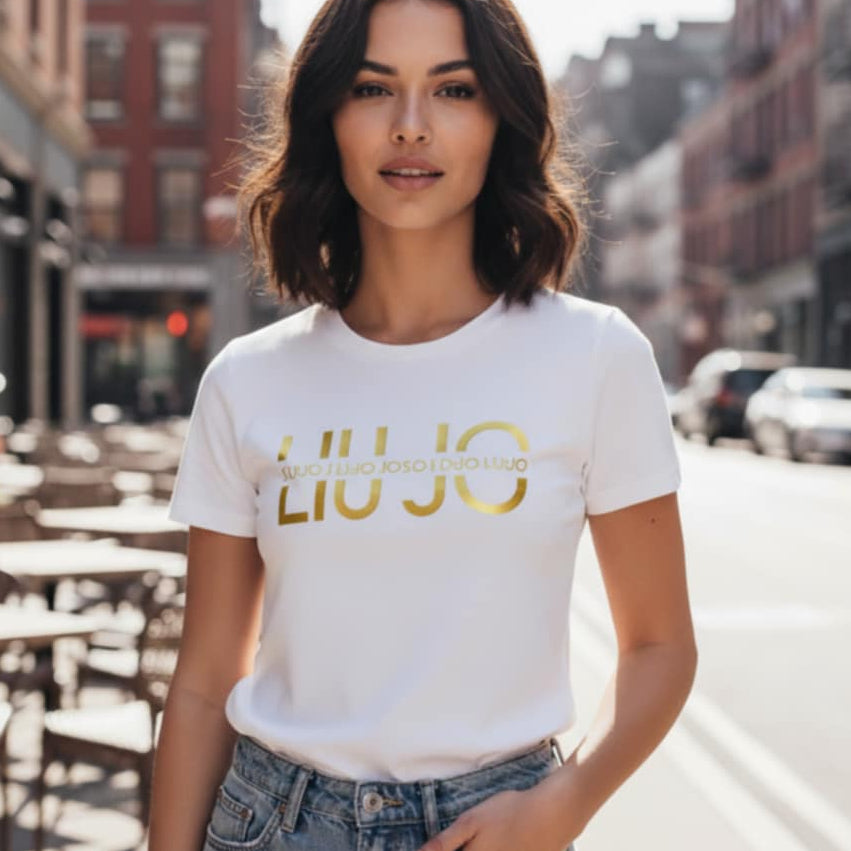 Тениска със златен принт LJ3042 - FashionVibe