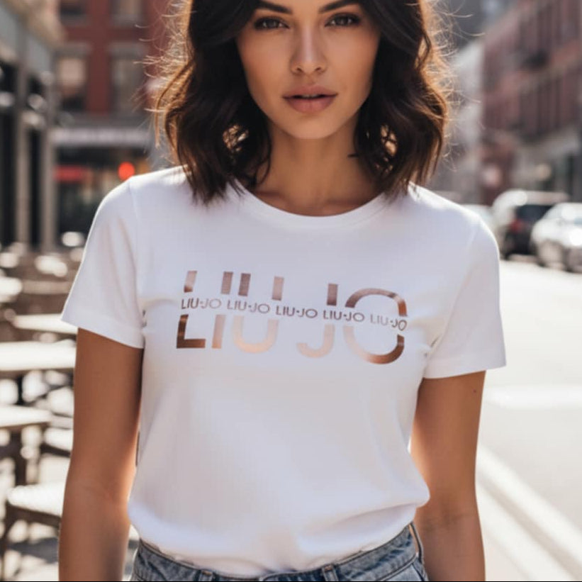 Тениска с розово златен принт LJ3043 - FashionVibe