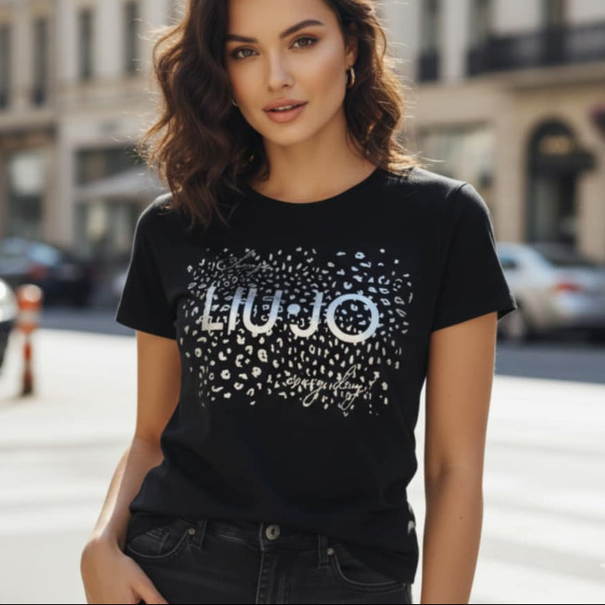 Тениска със сребърен принт LJ3062 - FashionVibe