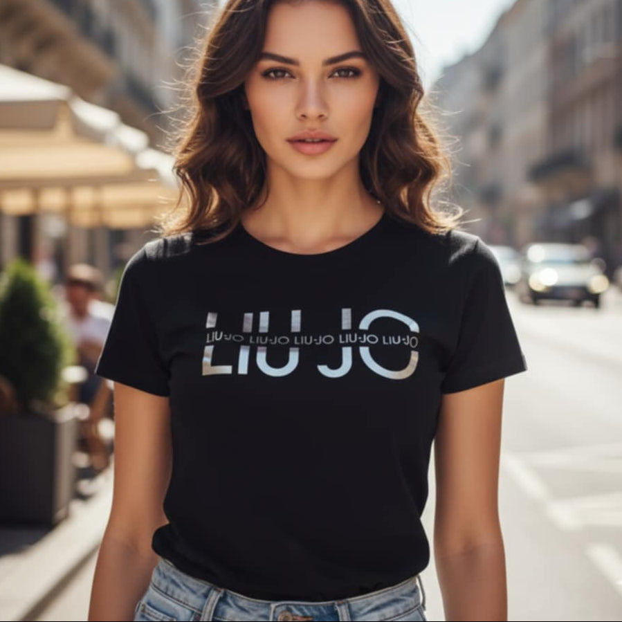 Тениска със сребърен принт LJ3065 - FashionVibe