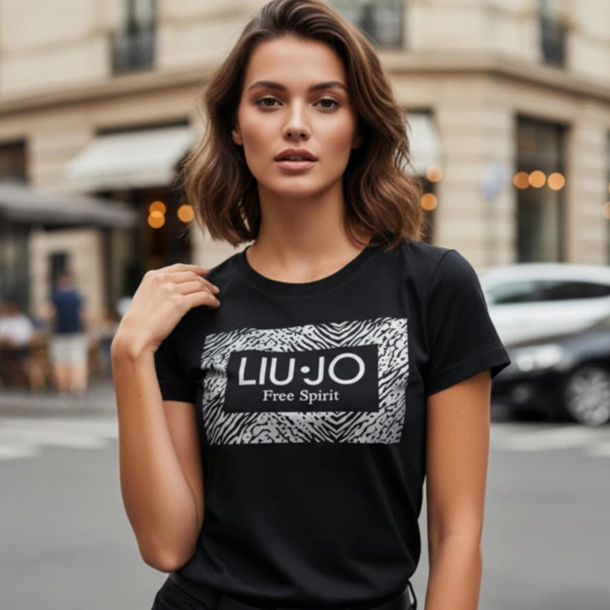 Тениска със сребърен принт LJ3092 - FashionVibe