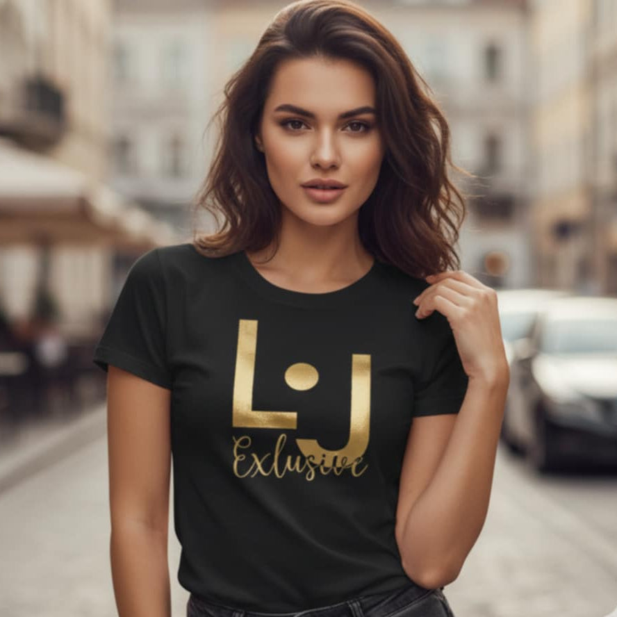 Тениска със златен принт LJ3099 - FashionVibe