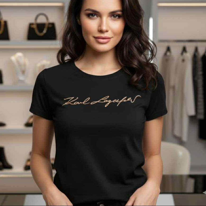 Тениска с розово златен принт KL02 - FashionVibe