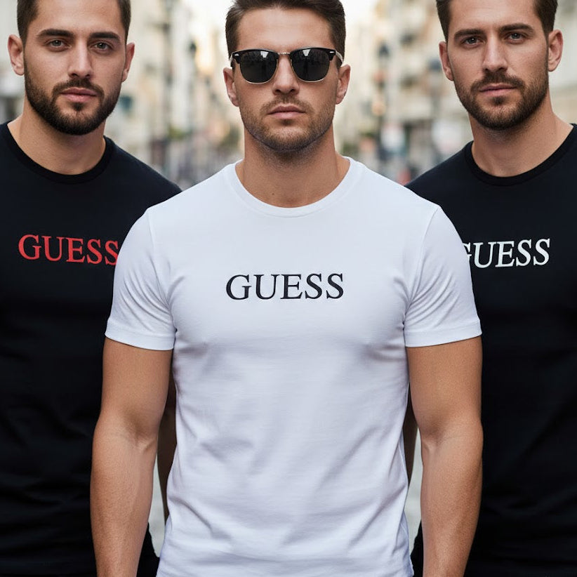 Пакет от три мъжки тениски Guess с релефен велурен надпис